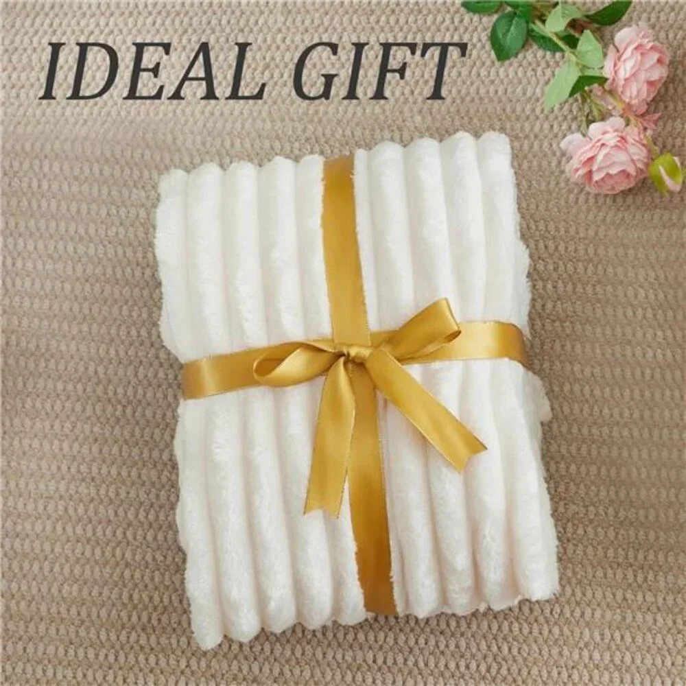 Fleece Throw Blanket for Couch - 300GSM Soft & Warm Fluffy Cream White Blanket